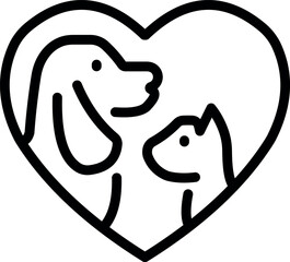 Heart-shaped pet love icon featuring cat and dog silhouettes