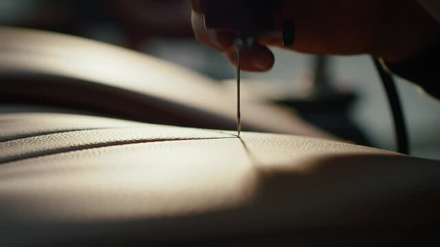 Precision Detailing Close-Up: Crafting Excellence with Automotive Upholstery Stitching