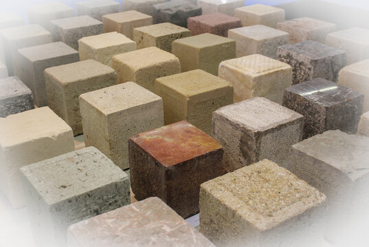 cubic samples of different rocks