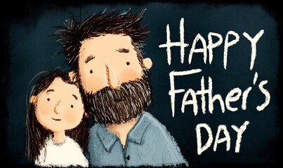 Happy father's day illustration card with daughter and dad celebration day