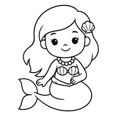 Mermaid Illustration: A whimsical, line-art illustration of a charming mermaid, complete with flowing hair, seashell accents, and a playful expression.