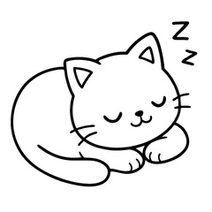 Sweet Slumber: A charming cartoon cat sleeps soundly, exuding peaceful serenity. A black and white image perfect for projects.