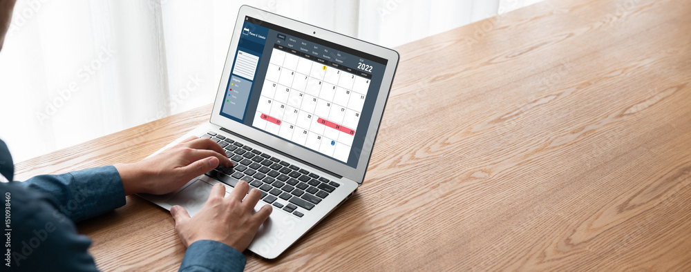 Poster calendar on computer software application for modish schedule planning for personal organizer and on