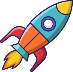 Orange rocket with fins vector illustration with transparent background
