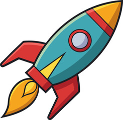 Yellow cartoon rocket icon vector illustration with transparent background