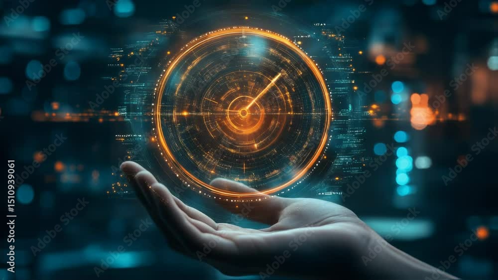 Poster envision the concept of time control using a digital clock, clearly displayed within the palm of an 