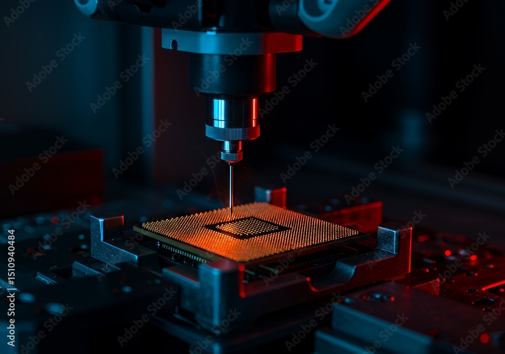 Poster automated semiconductor manufacturing process for microchip production and quality control testing m