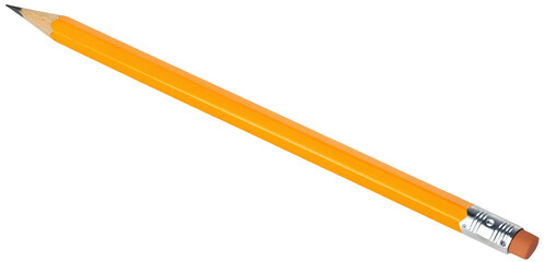 A single yellow pencil with an eraser and graphite tip on a black background in a diagonal view
