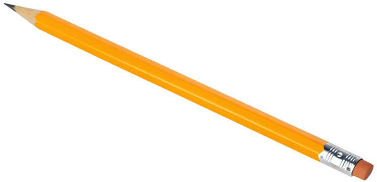 A single yellow pencil with an eraser and graphite tip on a black background in a diagonal view