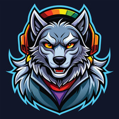 Fototapeta premium Wolf mascot featuring vibrant RGB lighting effects in a gaming theme, showcasing vivid colors and character design for an engaging visual experience