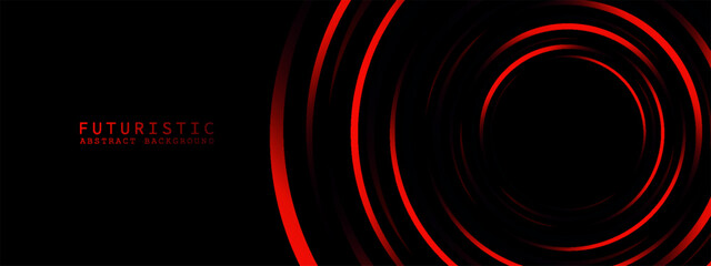 3D red techno abstract background overlap layer on dark space with circle stripes shape decoration. Modern graphic design element future style concept for banner, flyer, card.