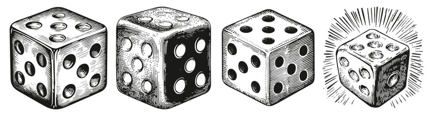 Vintage Style Dice Illustrations Perfect for Game and Design Projects, Logo Design, Hand drawing Engraving, Vector Illustration Isolated Object