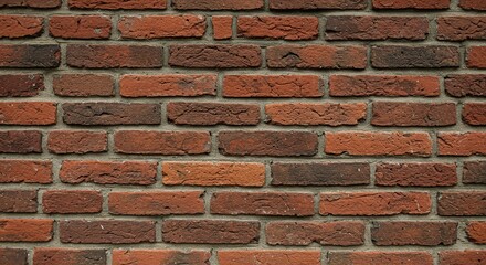 Close-up of a brick wall with various shades of red
