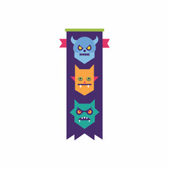 Halloween Banner with Monster Faces in Flat Design Style silhouette