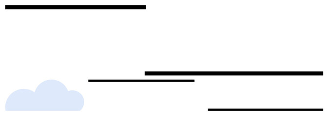 Obraz premium Blue cloud with five horizontal black lines varying in length. Ideal for connectivity, communication, simplicity, minimalism, technology, structure, flow. Flat simple metaphor