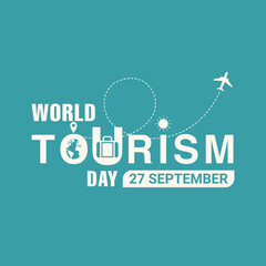 Fototapeta premium World Tourism Day Travel Vector Design with Globe, Airplane and Suitcase – 27 September