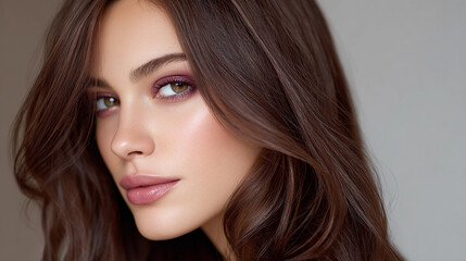 beautiful portrait of brunette girl with beautiful facial features and hair