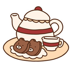 Tea Set and Cookies Cute Hand Drawn Illustration