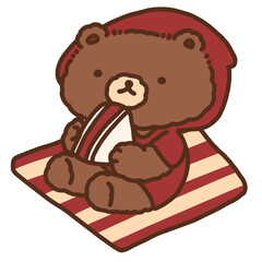Bear Eating a Sandwich on Blanket Cute Hand Drawn Illustration