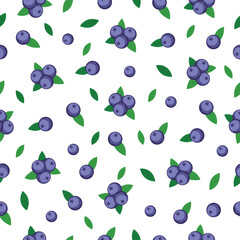  Seamless blueberry pattern on a white background. Fresh and simple design with cute blue berries and green leaves. Perfect for fabric prints, packaging, stationery, and digital backgrounds.