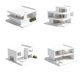 Modern White Minimalist House Models with Sleek Lines for Art Use, Isolated on Transparent Background