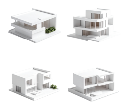Modern White Minimalist House Models with Sleek Lines for Art Use, Isolated on Transparent Background