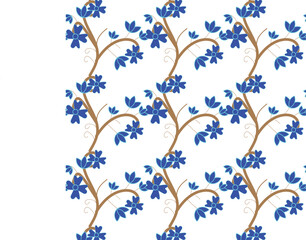 Seamless blue flower vine pattern on white