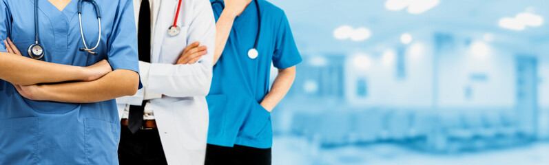 Healthcare people group. Professional doctor working in hospital office or clinic with other...