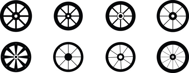 Set of wheel silhouette vector illustration on transparent background, Cycle Wheel