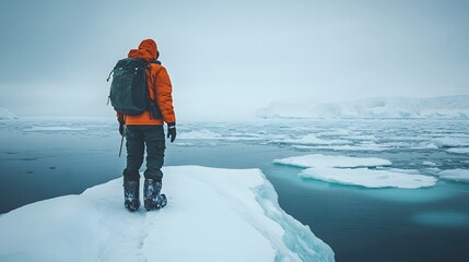 Arctic explorer traversing the frozen remote wilderness