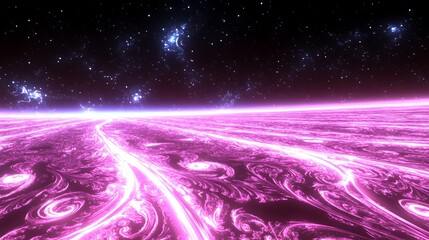 Abstract space landscape, vibrant pink and purple