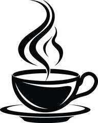  teacup silhouette, rising steam, drinkware icon