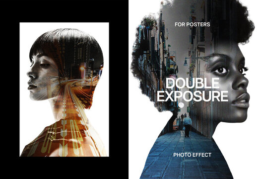 Double Exposure Poster Photo Effect Mockup