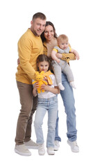 Happy parents and their kids on white background