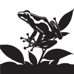 Poison Dart Frog Silhouette Vector | Frog Sitting on Leaf Branch Isolated on White Background