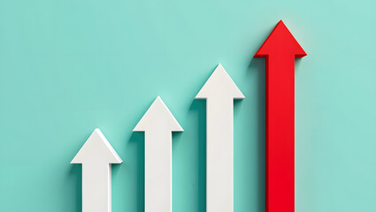 Red arrow surpasses white arrows indicating growth and success