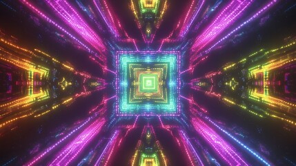 Psychedelic, vibrant, glowing tunnel