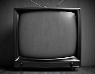 Retro Black and White Television with Static Screen