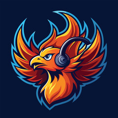 Obraz premium Phoenix mascot rises from digital flames in a vibrant gaming atmosphere showcasing energy and excitement