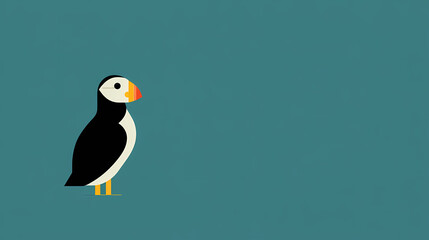Naklejka premium Charming Puffin Illustration Delightful Bird Art Playful Animal Graphic Whimsical Nature Design Cute Seabird Artwork Artistic Childrens Illustration Colorful Puffin Drawing 