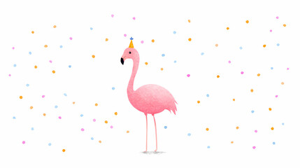 Fototapeta premium Humorous Flamingo Illustration Party Hat Wearing Bird Playful Animal Graphic Quirky Design Fun Character Vector Festive Celebration Artwork 