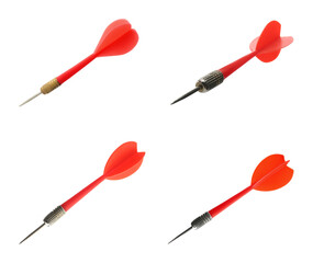Set of red darts on white background