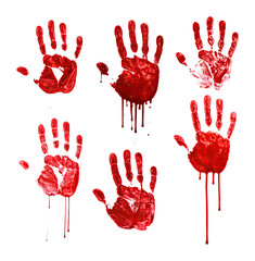 Stunning Crimson Handprints with Detailed Drips on Art Canvas, bundle collection, Isolated on Transparent Background