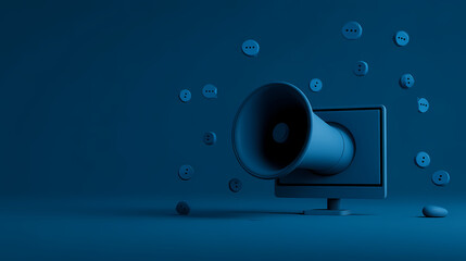 Engaging 3D Online Advertising Render Blue Themed Digital Marketing Visuals Modern Advertisement Graphic Design Eye Catching Web Banner Design Online Promotion Art
