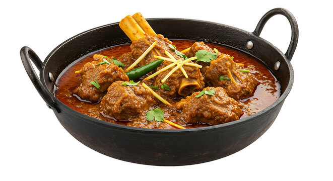 Traditional Pakistani Mutton Karahi White Background