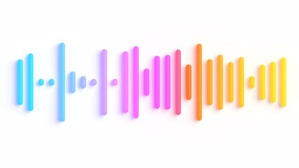 Soft audio waveform bars 3D loop animation can be used in podcast intros and relaxing music visuals. Smooth vertical bars rise and fall in a gentle rhythm, visualising sound waves chill beats or ASMR