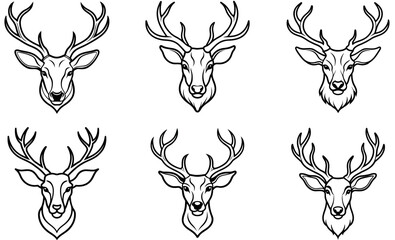 Obraz premium Elk Head Silhouette Outline Icon Set