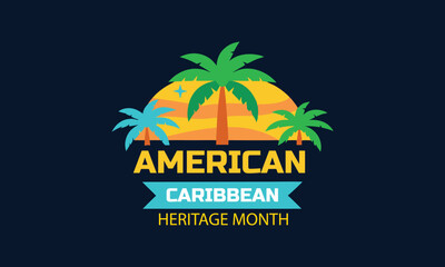 Obraz premium American caribbean heritage month logo with palm trees and sunset celebration design