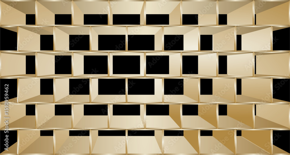 Poster perspective of the arrangement of lines and geometric planes in the form of rectangles with golden b
