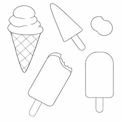 Ice cream set coloring page simple and minimal line art illustration on white background